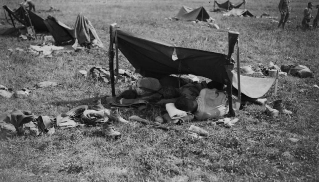 59_Canadians bivouaced in the reserve lines. Amiens. August, 1918.